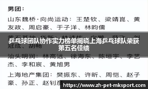 乒乓球团队协作实力榜单揭晓上海乒乓球队荣获第五名佳绩